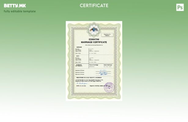 Модерен стил Есватини извод за брак Шаблон за Word и PDF